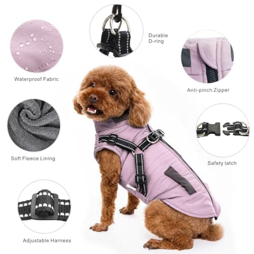 Oslueidy Vestes d'hiver pour Chiens, Manteaux Chauds pour Chiens Vêtements réfléchissants pour Chien Gilet imperméable pour Chiot avec Harnais pour Chiens de Petite et Moyenne Taille (Violet, XXL)