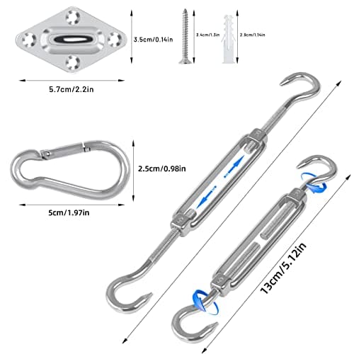 Covlongyu Kit de Fixation pour Voile d'ombrage, 304 Kit de matériel de Pare - Soleil en Acier Inoxydable Rectangle Triangle et carré......