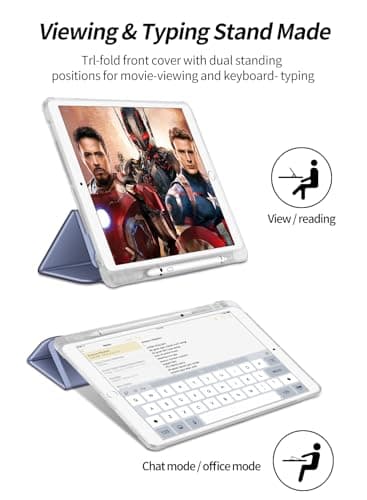 VAGHVEO Coque pour iPad Air 3 2019 avec Pencil Holder, iPad Pro 10,5" 2017 en Cuir PU [Sommeil/Réveil Automatique], Souple TPU de Protection Smart Shell Stand Housse Arrière Translucide, Violet Gris