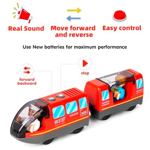 Train de locomotives à Piles, Train Electrique Enfant, Train motorisé pour Rails en Bois, Jouets De Train Magnétique pour Voie Ferrée en Bois Compatible avec Thomas, Brio, Chuggington, pour dès 3 Ans