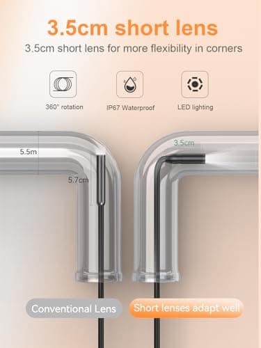 HOvicative Caméra Endoscopique, Endoscope HD 1080P, Camera Inspection Canalisation à Écran IPS de 2,4 Pouces, Caméra Étanche IP67, Câble Semi-Rigide de 5M, avec Lumière