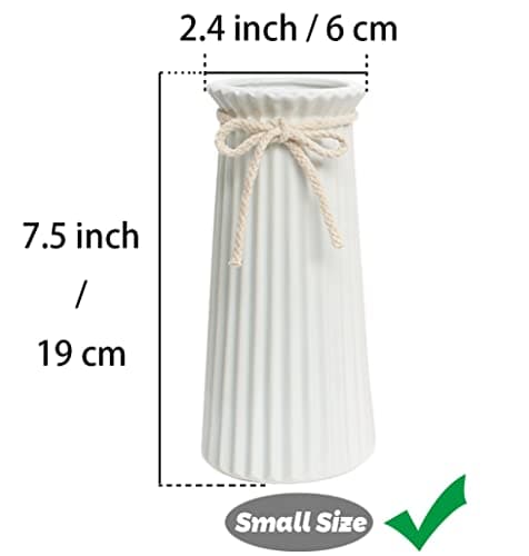 Hauteur 19 cm Vase Conique en Céramique Blanche pour Pampas, Moderne Haut Vase Decoratif pour Centre de Table Deco