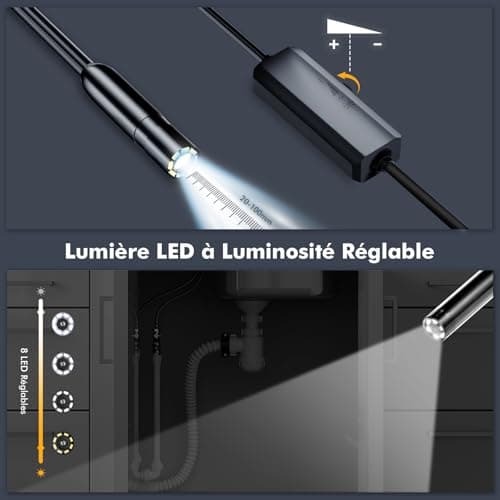Lovcoyo Endoscopique Caméra d'inspection de Serpent 1920P, 3 en 1 USB Camera Endoscopique, Endoscopique Type C de portée avec 8 lumières LED pour Smartphone Android et iOS, iphone, iPad, (16,5 FT/5M)