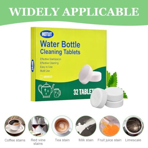 HOTUT Tablettes de Nettoyage pour Bouteilles, 32 Pièces Pastilles de Nettoyage Facile et Pratique, pour Tasses à Café/Eau/Boissons, pour Bouteilles en Acier Inoxydable/Plastique/Céramique/Verre