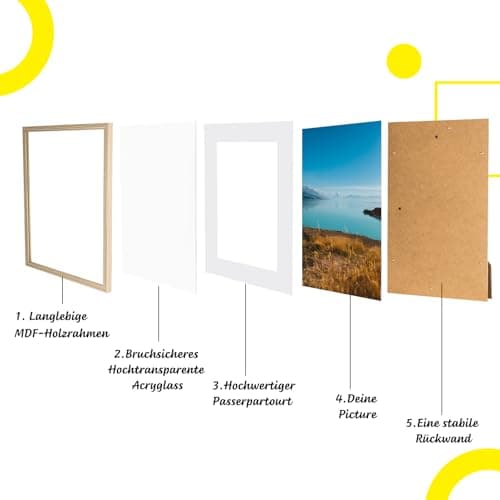 kollyseek Din A4 cadre photo (21 x 29,7 cm) en MDF et bois de verre acrylique cadre photo bois pour accrocher et mettre en place salon pour placer et accrocher bois cadre décoratif bois