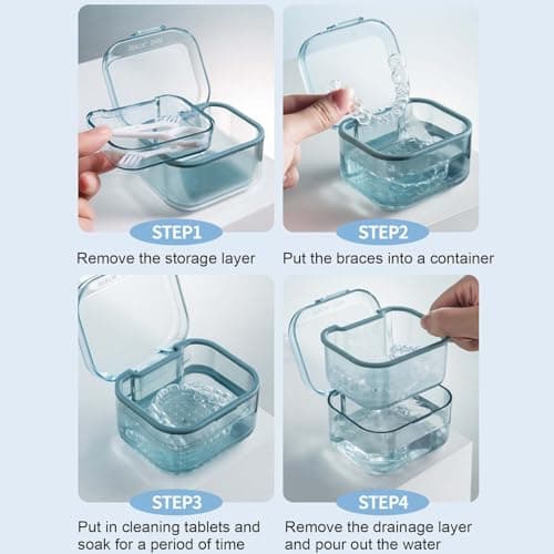 Disnace Boîtes à Conteneurs Dentaires, Boîte Pour Prothèses Dentaires, Boîte À Dentier Étui de Bain Rangement, Boite Appareil Dentaire avec Tamis, Boîte Orthodontique pour Appareil Dentaire (Orange)