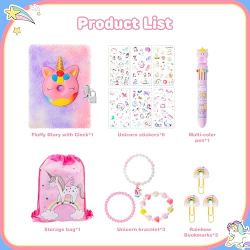 Journal secret pour les filles squishy Licorne carnet avec serrure pour les enfants, carnet Moelleux et papeterie pour les filles verrouillable journal Licorne cadeau pour les filles 6-12 ans (rose)