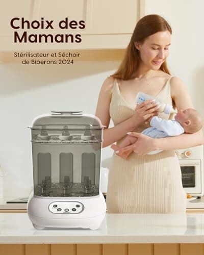 Stérilisateur et Sécheur pour Biberons, Tétines, Pièces de Tire-lait, Jouets de Dentition - Élimine 99,9% des Germes, Reste Stérile et Sèche Pendant 24 Heures, Essentiels pour Nouveau-nés, Bébé
