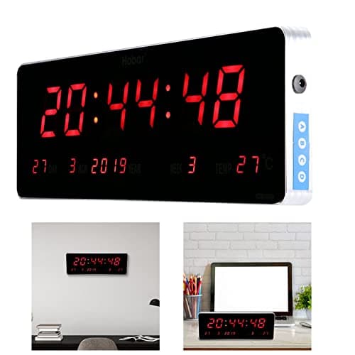 Horloge LED Réglage Automatique de l'heure Horloge numérique LED avec Affichage de la température du Calendrier Prise UE 110-240V(Calendrier de la Semaine de température)