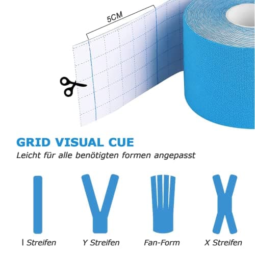 CareHabi - Bande de kinésiologie de sport pour les muscles, 5 m x 5 cm, 3 rouleaux (1 x bleu, 1 x rose, 1 x noir), bande de kinésiologie étanche & élastique pour le sport