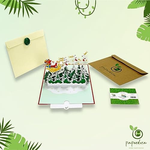 paperdora® Carte Pop-Up 3D „Noël“ avec Enveloppe et Cachet de Cire - Carte de Vœux Carte Cadeau Bon Cadeau