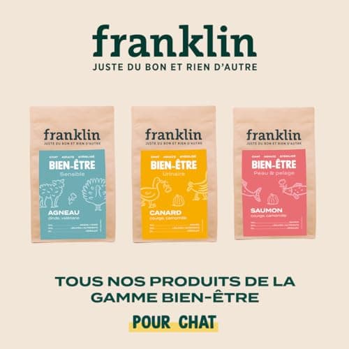Franklin – Croquettes pour Chat Stérilisé – Gamme Bien-être – avec 70% de Canard – sans céréales – Mono-protéine – Taille 10mm – 6 kg