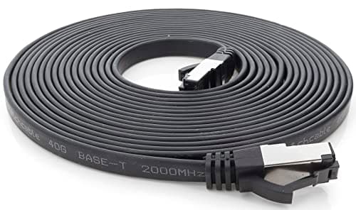 1aTTack.de 0,25 m Câble patch Cat 8 plat noir Câble réseau 40 Gigabit Câble Ethernet LAN 40 Gbits 2000 MHz Câble patch Câble Cat8 LSZH TPE PIMF Connecteur Rj45 10 pièces - 0,25 m