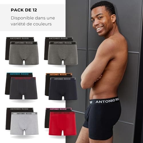 ANTONIO ROSSI (lot de 12) boxers ajustés pour hommes - Boxers pour hommes avec ceinture élastique - Boxers respirants et doux pour hommes à porter au quotidien - Sous-vêtements pour hommes