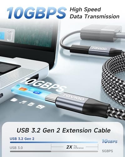 RAVIAD Rallonge USB C 2M 100W 10Gbps, Cable USB C 3.2 Gen 2 Male Femelle 4K@60Hz Charge Rapide et Transfert Compatible avec iPhone 15 Plus Pro Max MacBook Pro Air Galaxy S24 Plus Ultra S23 S22