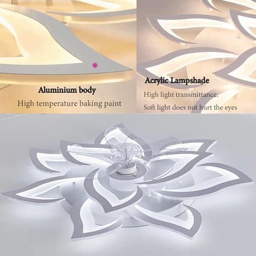 WJYCYN Ventilateur de plafond à LED avec éclairage Plafonnier à LED dimmable Plafond de salon moderne avec ventilateur Plafonnier géométrique créatif DIY pour la chambre à coucher (Blanc, Ø81cm 145W)