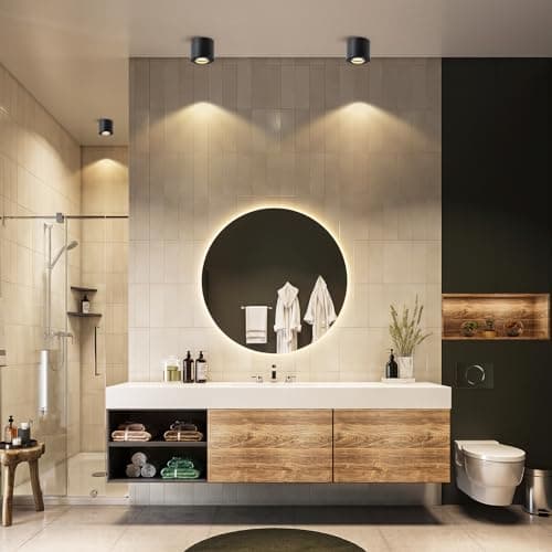 Gleonlux Spot en Saillie IP44, Plafonnier Salle de bain, Spot LED en Saillie Plafond 230V Imperméable, Ø80x65mm aluminium Rond Noir downlight pour Modules LED, Lot de 4