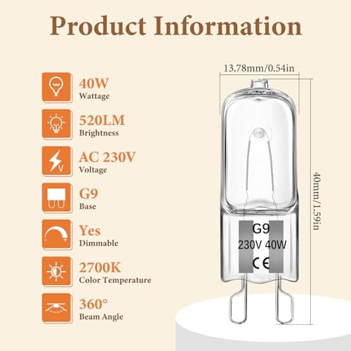 Liuyife G9 Ampoule Halogène Four 40W 300 Degré, Dimmable Blanc Chaud 2700K 520LM, 230V, Ampoule Halogène G9 pour Lampe Four, Micro-ondes, Lampes de Table, 2 Pièces
