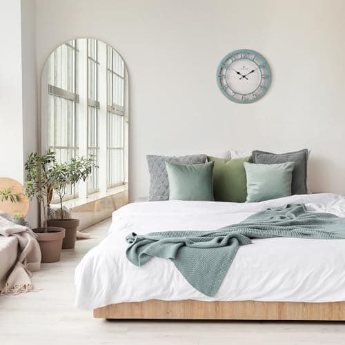 Lafocuse 30cm Horloge Murale Chiffres 3D Vintage, Silencieuse Pendule Murale Rustique Retro, Vert Shabby Chic Déco sans Tictac pour Salon Cuisine Chambre Bureau