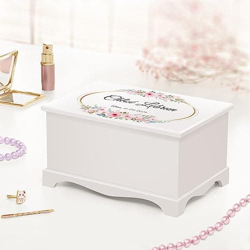 Maverton Boîte à Bijoux Musicale personnalisée avec ballerine - 17x11x9 boite a bijoux avec impression pour petite fille - pour premier anniversaire - Cadeau Fille 8 Ans - deco - Bouquet