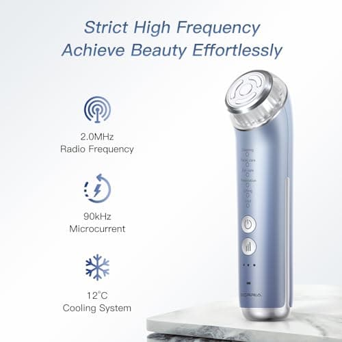 IBORRIA 2MHz Appareil Radiofréquence Visage, Aura2 Pro Appareil Anti Rides Visage Lifting, Luminothérapie Appareil Massage Visage, 90kHz EMS Appareils De Tonification Pour Le Lifting Visage (bleu)