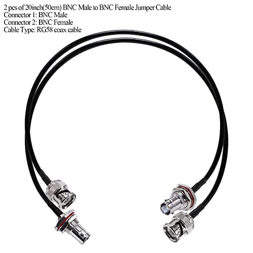 TUOLNK Câble de raccordement BNC RG58 BNC mâle à BNC femelle cloison câble coaxial radio CB 20 pouces (50 cm) câble d'extension d'antenne Wifi pour système de sécurité paquet de 2