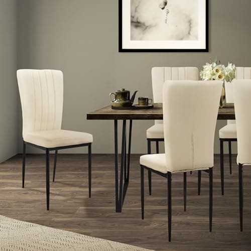 ML-Design Lot de 4 Chaises de Salle à Manger, Beige, en Velours Respirant et Doux, Fauteuil Design Moderne, Dossier Ergonomique, Assise Rembourrée avec Pieds en Métal, Chaise de Table, Salon, Cuisine