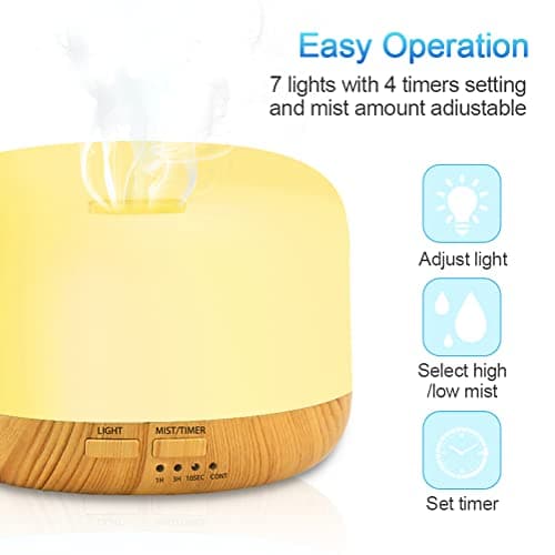 LOMUG Diffuseur d'Huiles Essentielles, 450ML Humidificateur d'aromathérapie à Ultrasons à Arôme, Fête des Mères Cadeau Maman Femme Diffuseur Aromathérapie électrique avec 7 LED, Timer et Contrôle