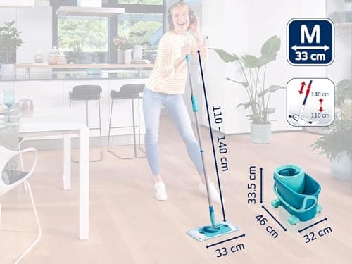 Leifheit Set Clean Twist M Ergo, lave-sol avec molleton ultra doux, seau essoreur et balai à plat essorage facile, balai serpillère microfibre, kit de lavage pour sols délicats, chariot à roulettes