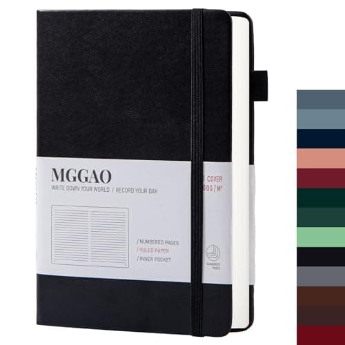 MGGAO A5 Journal ligné 100 GMS Papier épais ligné avec 188 pages numérotées Carnet de notes en cuir de qualité supérieure pour écriture personnelle, étude, bureau, enregistrement de voyage