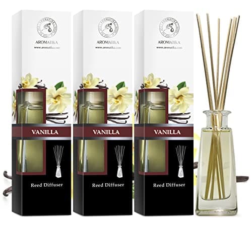 Diffuseur Parfum de Vanille 3x100ml - Naturel Fragrance Fraîche et Durable - Kit Diffuseur Cadeau avec 10 Bâtonnets de Bambou - Meilleur pour Aromathérapie
