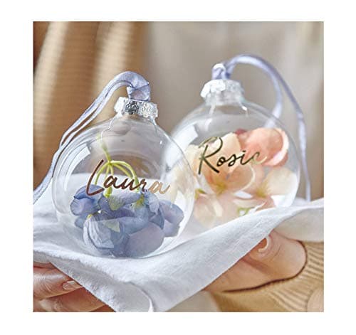 ilauke 20 Boule Transparente Remplissable Bricolage,Boules de Noël en Plastique Transparent à Remplir avec 4m Plume Rose+4m Corde,Boules de Sapin de Noël Ornements pour Fête de Mariage Décoration(6cm)
