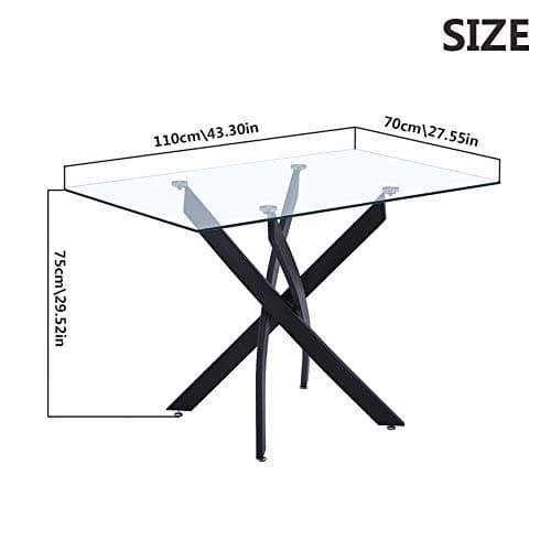 GOLDFAN Table a Manger avec 4 Chaises,Ensemble de Table à Manger Noir avec 4 Chaises,Table en Verre Trempé Moderne avec 4 Chaises en Tissu Confortable Gris,110cm