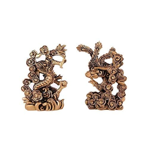lachineuse - Figurines Couple Dragon & Phénix - Statuettes Feng Shui - Symbole de Bonheur Familial & Conjugal - pour Bureau, Maison - Décoration Chinoise Asiatique - 13 x 9 x 4,5 cm - Coloris Doré