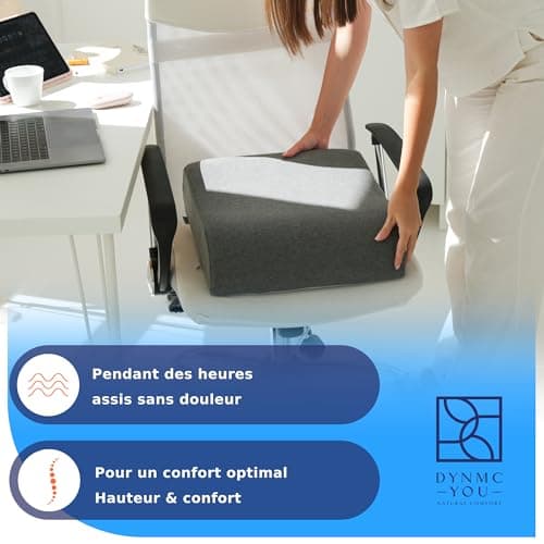 DYNMC you Confortable Coussin Rehausseur Chaise Adulte - Housse Oeko-TEX - Coussin de Chaise Epais de 13cm - Coussin Ergonomique Voiture, Fauteuil de Bureau - Coussin Siege Auto, Bureau de Gris