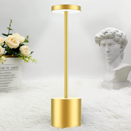 Hapfish Lampe de table sans fil rechargeable, 5000mAh lampe de bureau LED en métal design charge usb, 3 modes de couleur, pour chevet, exterieur, terrasse, restaurant