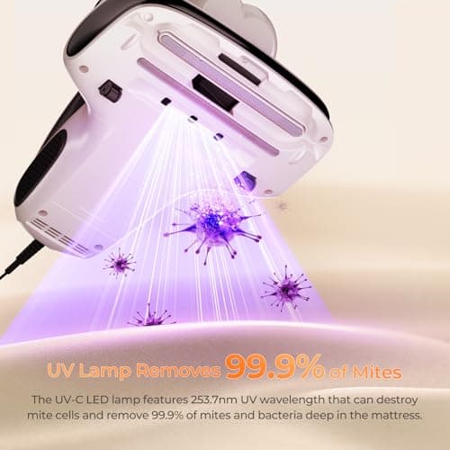 JIGOO S100 Aspirateur Matelas Anti Acariens avec Lumière UV, Punaise de Lit Élimine 99% des allergènes, capteur d'acariens, Affichage LED, Vibration, ultrasons, pour Allergiques, pour Matelas, Canapés