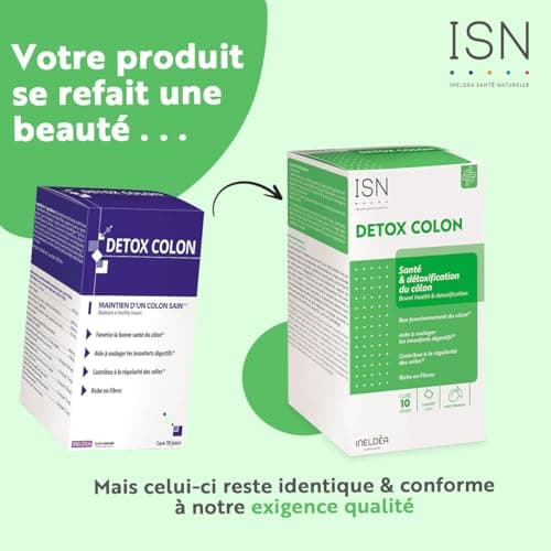 ISN - Detox Colon - Détoxifie naturellement & Purifie le Côlon - Soulage les Inconforts Intestinaux - Riche en Fibres et Plates - Sans Gluten - 10 sachets