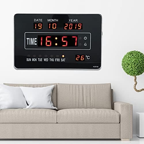 Duokon Horloge de Calendrier, Affichage de la température de l'heure de l'horloge de Calendrier électronique numérique Multifonctionnel Prise UE 110-220 V