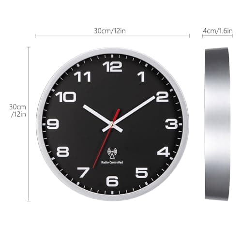 VINILITE Horloge Murale Radio Pilotée 30cm Moderne Pendule Murale à Grands Chiffres pour Salon, Cuisine, Bureau, Chambre