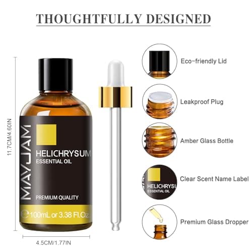 MAYJAM Huile Essentielle de Fleur Perpétuelle Italienne 100ML de Haute Qualité pour Diffuseur, Humidificateur, DIY, Home, Wardrobes