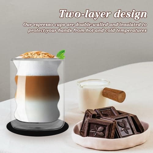 BORDEAG 4pcs Tasse À Café Double Paroi, Tasses À Café À Double Paroi, Tasses À Expresso Verre Double Paroi Avec 4 Cuillères Et 4 Sous-Verres Pour Café Thé Cappuccino Au Lait Bière Expresso 225ml