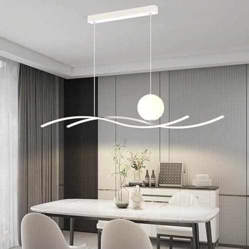 Aleaty lampe à suspension table à manger LED dimmable télécommande lampe à suspension moderne table à manger hauteur de suspension réglable Wave plafonnier (blanc, L100cm)