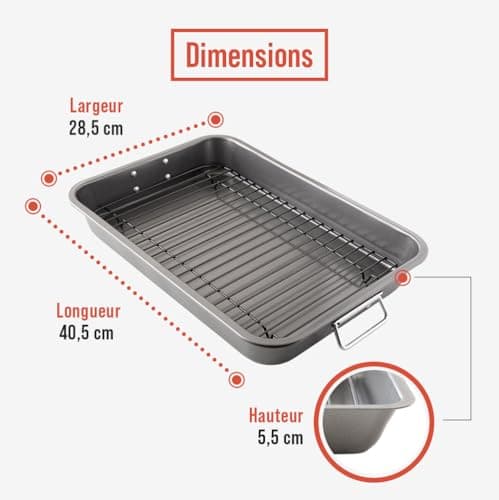 Chef Pomodoro – Grand Plat Four Antiadhésif avec Grille Four | Plaque Cuisson Four Rectangulaire avec Plateau, Plaque, Plat à Gratin, Lasagne – Acier Résistant – (41 x 29 cm)