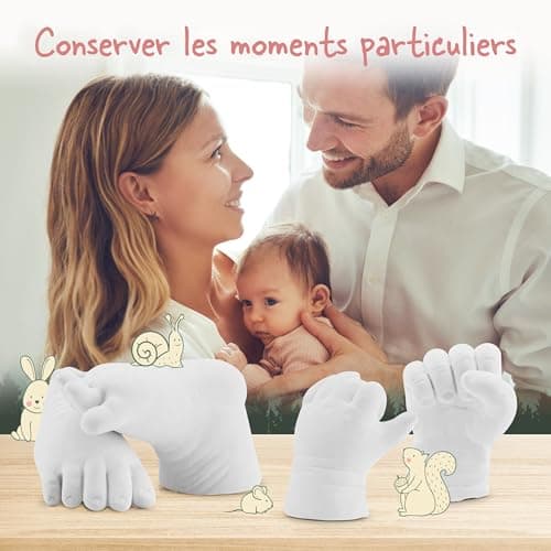 SOULBABY® Kit de Moulage Pied et Main Bebe [4 moulages] I 100% Made in Germany I Kit Moulage Bebe avec 2 récipients pour Le Moulage I Kit Empreinte Bebe avec Emballage pour Cadeau de Naissance