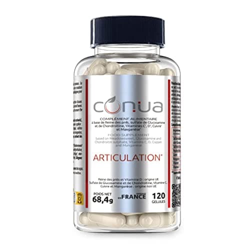 Formule Articulations douloureuses 7 en 1 Conua | GLUCOSAMINE + CHONDROÏTINE Mobilité & Souplesse Articulaire | Flexibilité Capital Osseux | + Vitamine C* et D* + Cuivre* + Manganèse + Reine des prés