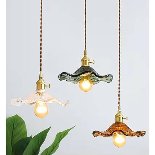 EKSED Lampe à suspension en verre vert Douille en laiton doré avec interrupteur, plafonnier suspendu pour îlot de cuisine (Vert)