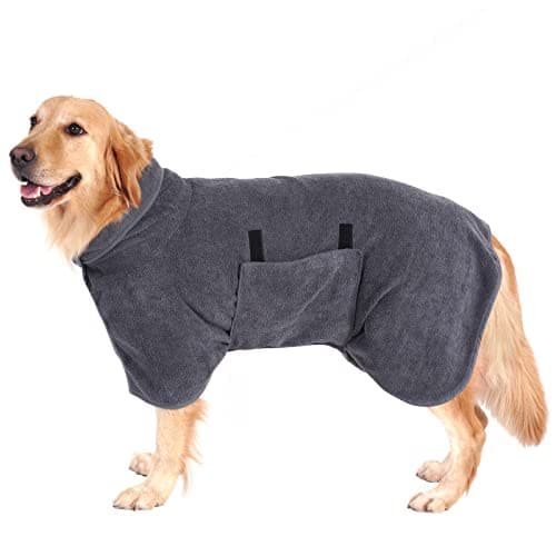 PETTOM Peignoir Chien Super Absorbante en Microfibre, Serviette de Bain pour Chien Séchage Rapide, Peignoir de Bain pour Chien Réglable (Gris, M)