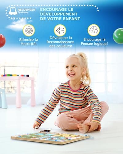 HELDENGUT® Labyrinthe magnétique pour enfants à partir de 2 ans [aventure au zoo] – Jeu magnétique idéal comme jouet de motricité Montessori – Extrêmement varié grâce à différents jeux éducatifs à