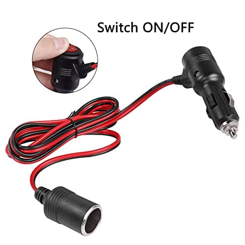 RIIEYOCA 6.5ft 12V 24V Câble D’Extension pour Allume Cigare Interrupteur Rallonge Mâle et Femelle Pour Briquet Avec Fusible 15A (2 m)